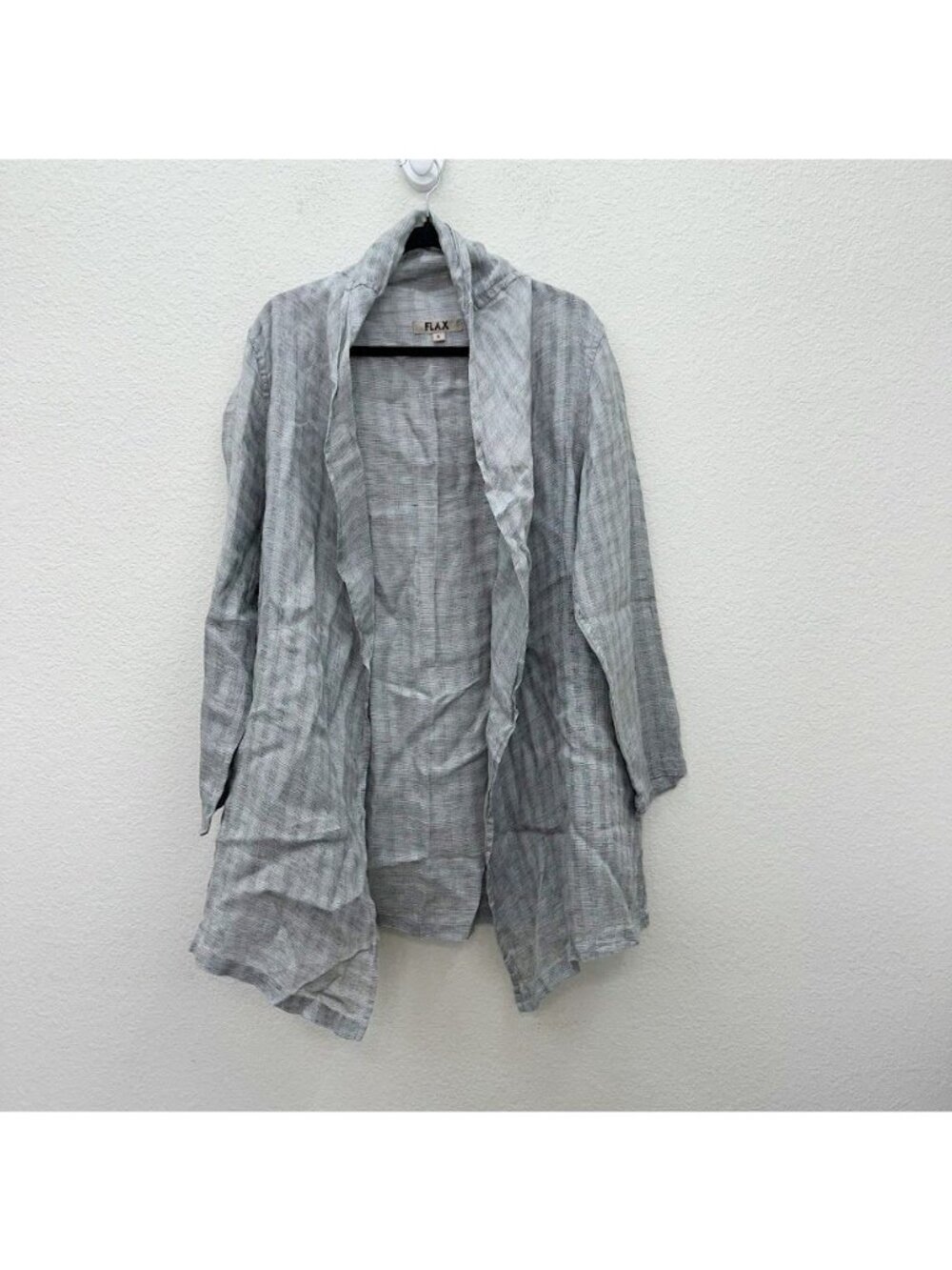 Flax 100% Linen Open Front Plaid Long Sleeve Lightweight Shirt Womens Size Small